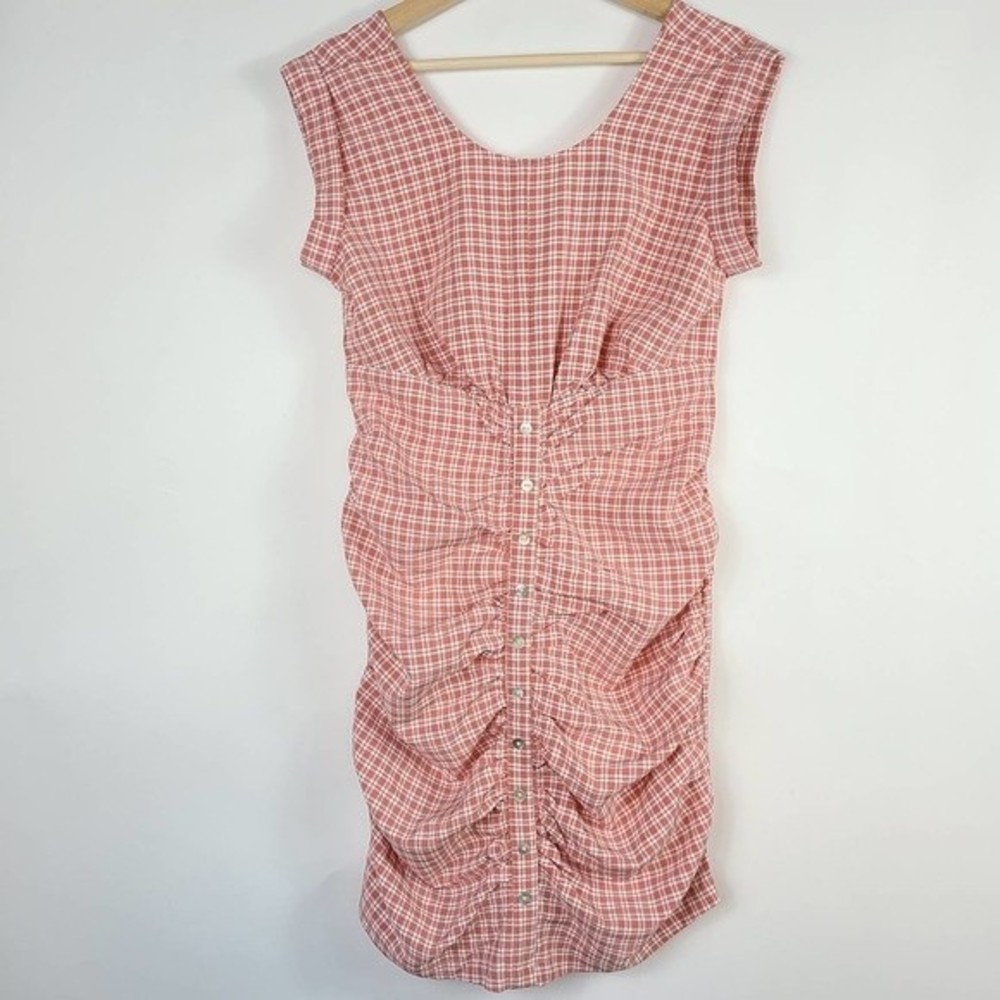 Code x Mode Pink Gingham Dress Ruched Front Size S - NWT